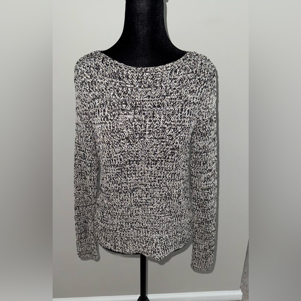 Liz Claiborne Black, Tan and White Liquid Knit Crew Neck Sweater